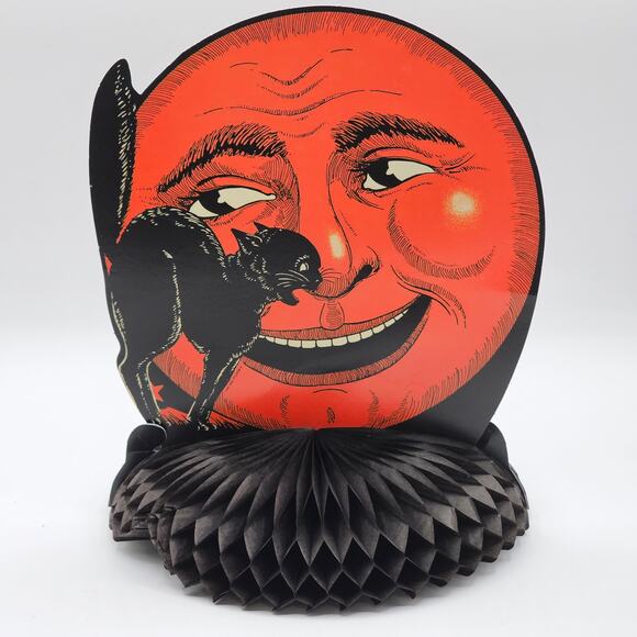 Spooky Vintage Beistle Halloween Cat & Moon Centerpiece - Fall Halloween Decor - Picture 6 of 9